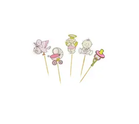 Patis Decor Geboorte meisje cake toppers, 4,5 cm, set van 10 Patis Decor Geboorte meisje cake toppers, 4,5 cm, set van 10