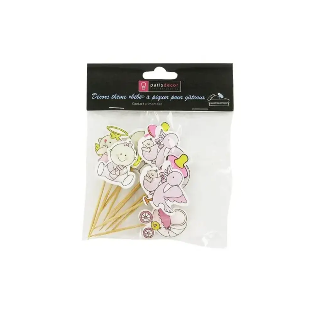 Patis Decor Baby girl birth theme cake toppers, 4.5 cm, pack of 10 Patis Decor Baby girl birth theme cake toppers, 4.5 cm, pack of 10
