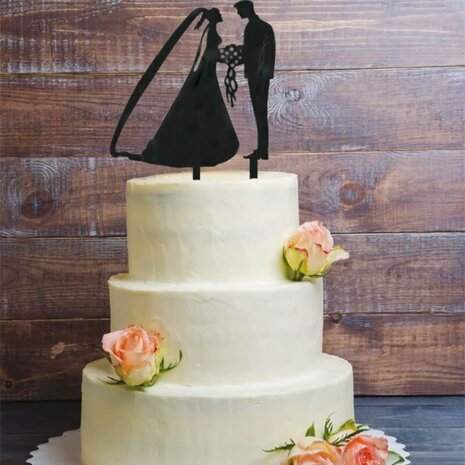 Patis Decor Wedding couple cake topper, approx. 12 cm, black plastic
