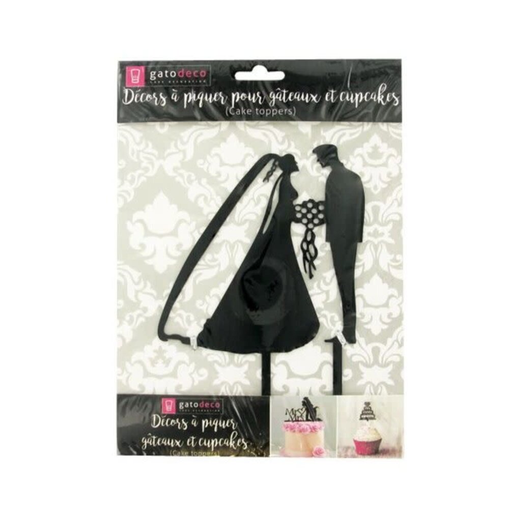 Patis Decor Wedding couple cake topper, approx. 12 cm, black plastic