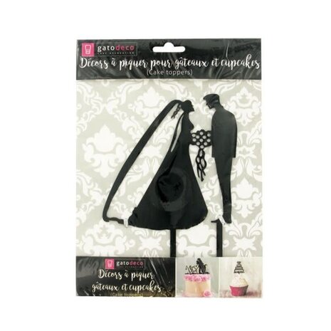 Patis Decor Wedding couple cake topper, approx. 12 cm, black plastic