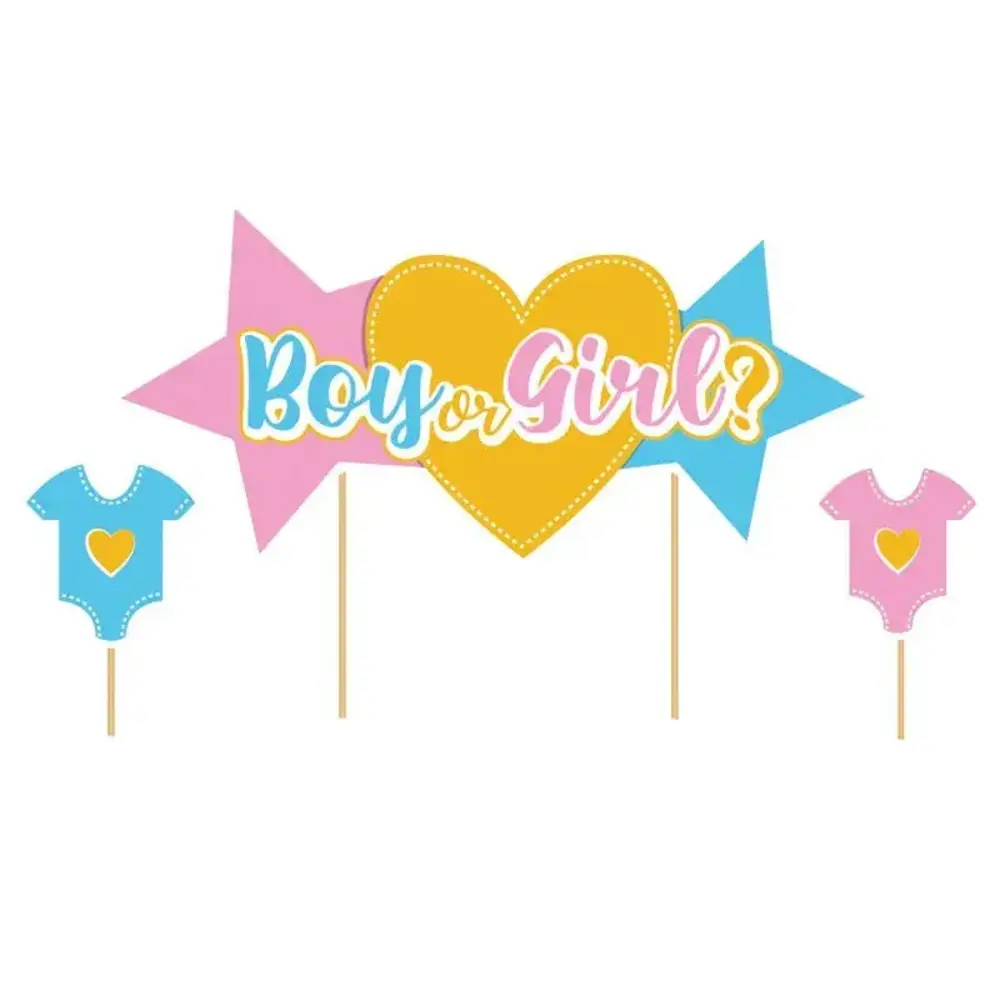 Patis Decor Gender reveal cake toppers, boy or girl, pack of 3 (17.4x8.1 cm + 4.9x5.1 cm) Patis Decor Gender reveal cake toppers, boy or girl, pack of 3 (17.4x8.1 cm + 4.9x5.1 cm)