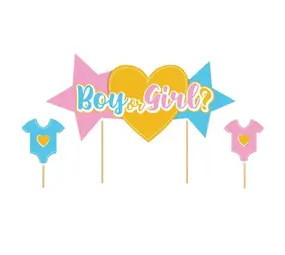 Patis Decor Gender reveal cake toppers, boy or girl, pack of 3