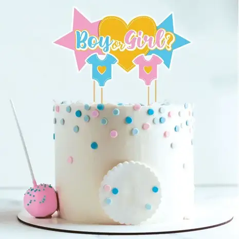 Patis Decor Gender reveal cake toppers, boy or girl, pack of 3 (17.4x8.1 cm + 4.9x5.1 cm) Patis Decor Gender reveal cake toppers, boy or girl, pack of 3 (17.4x8.1 cm + 4.9x5.1 cm)