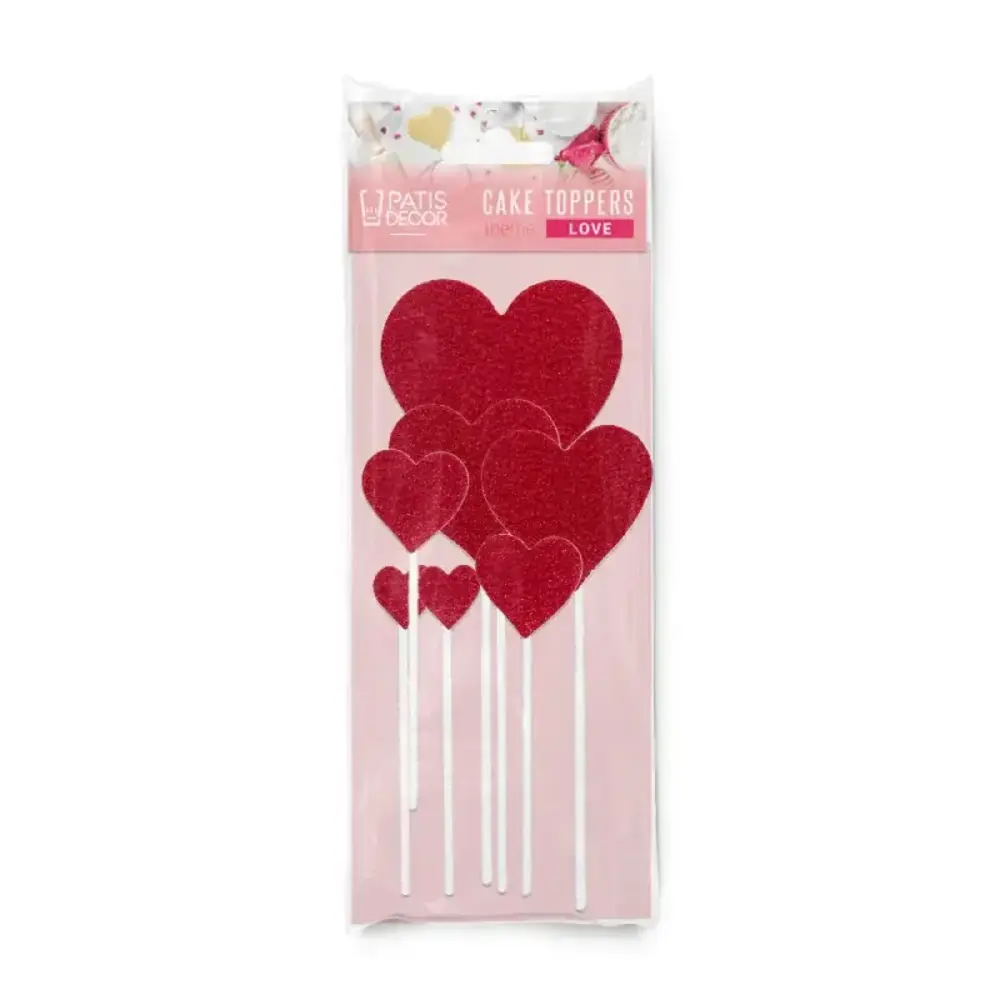 Patis Decor Shiny heart cake toppers, 4 sizes, pack of 7