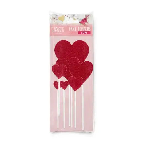 Patis Decor Shiny heart cake toppers, 4 sizes, pack of 7