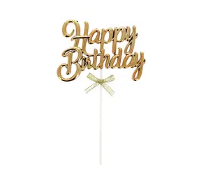Patis Decor Happy birthday cake topper, gold with ribbon