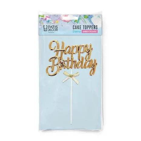 Patis Decor Happy birthday cake topper, gouden letters met lint Patis Decor Happy birthday cake topper, gouden letters met lint