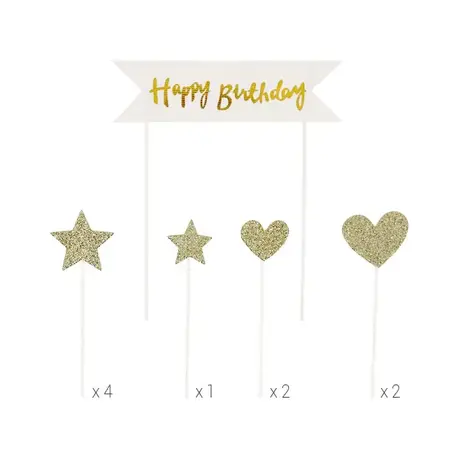 Patis Decor Happy birthday cake toppers with glitter stars and hearts, pack of 10 Patis Decor Happy birthday cake toppers with glitter stars and hearts, pack of 10