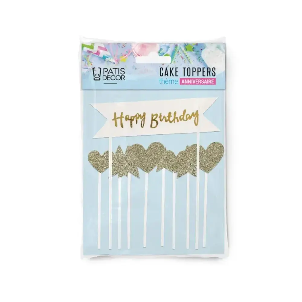 Patis Decor Happy birthday cake toppers met glitter sterren en harten, set van 10 Patis Decor Happy birthday cake toppers met glitter sterren en harten, set van 10