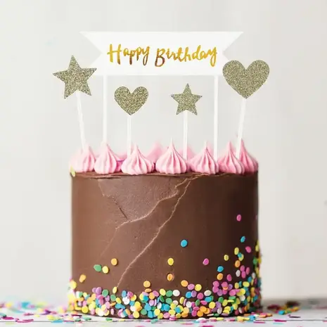 Patis Decor Happy birthday cake toppers met glitter sterren en harten, set van 10 Patis Decor Happy birthday cake toppers met glitter sterren en harten, set van 10