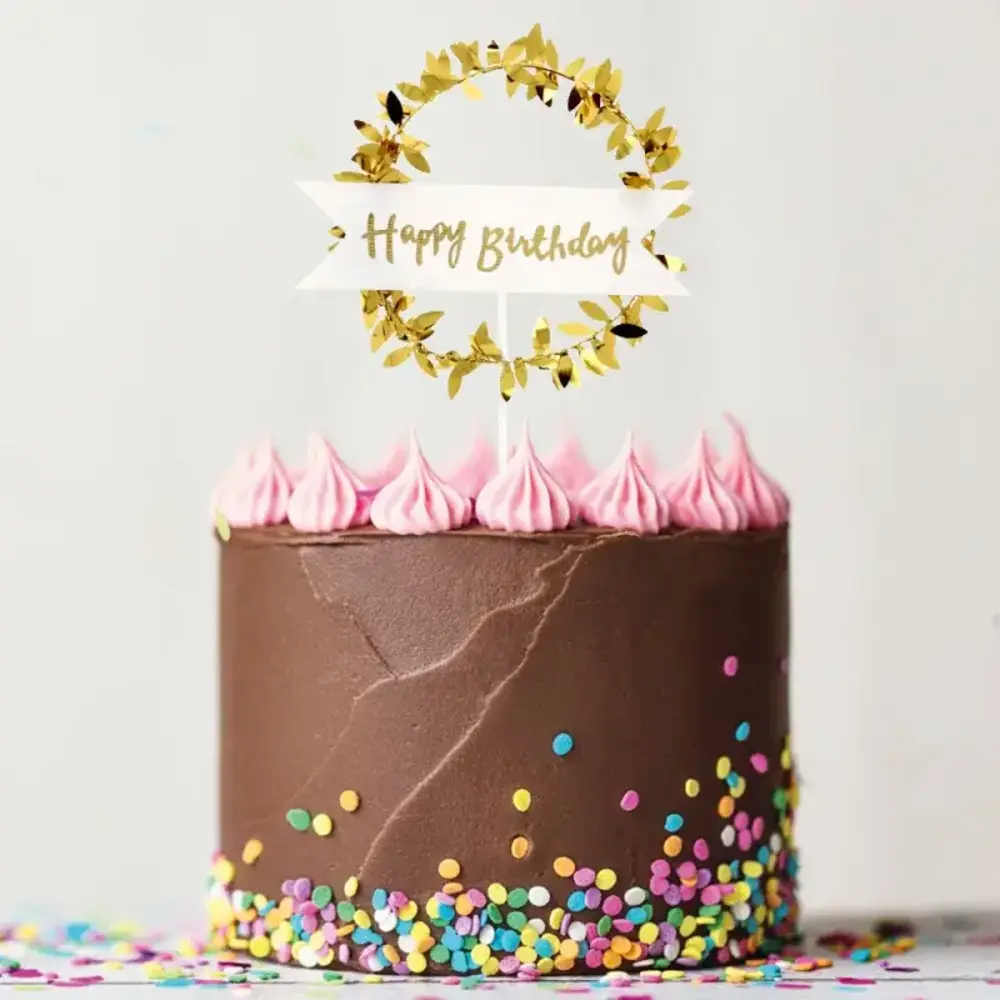 Patis Decor Happy birthday cake topper, gold banner with laurel wreath Patis Decor Happy birthday cake topper, gold banner with laurel wreath