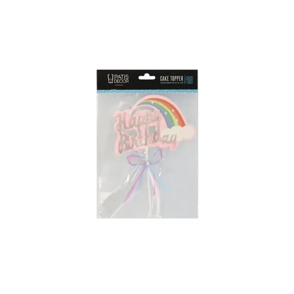 Patis Decor Happy birthday regenboog cake topper, roze tinten, 20 cm Patis Decor Happy birthday regenboog cake topper, roze tinten, 20 cm