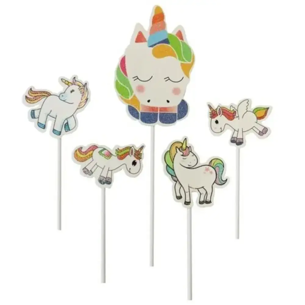Patis Decor Assorted glitter unicorn cake toppers, large 20.5 cm / small 11.5 cm, pack of 5 Patis Decor Assorted glitter unicorn cake toppers, large 20.5 cm / small 11.5 cm, pack of 5