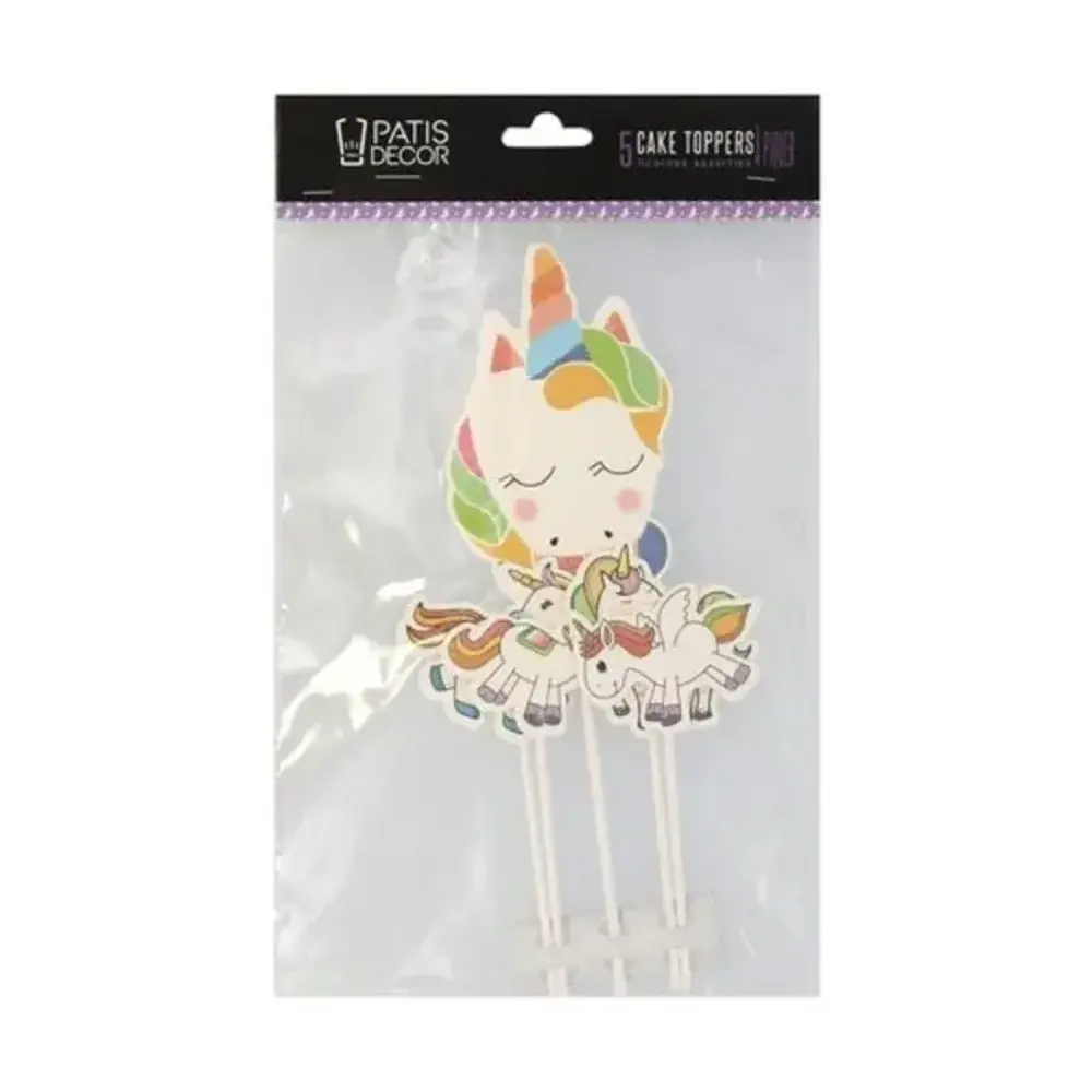 Patis Decor Gesorteerde glitter eenhoorn cake toppers, groot 20,5 cm / klein 11,5 cm, set van 5 Patis Decor Gesorteerde glitter eenhoorn cake toppers, groot 20,5 cm / klein 11,5 cm, set van 5