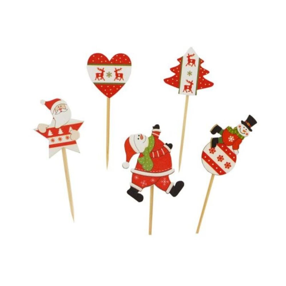 Patis Decor Kerst cake toppers, gesorteerd thema 4, harten, sneeuwpoppen en kerstmannen, set van 10