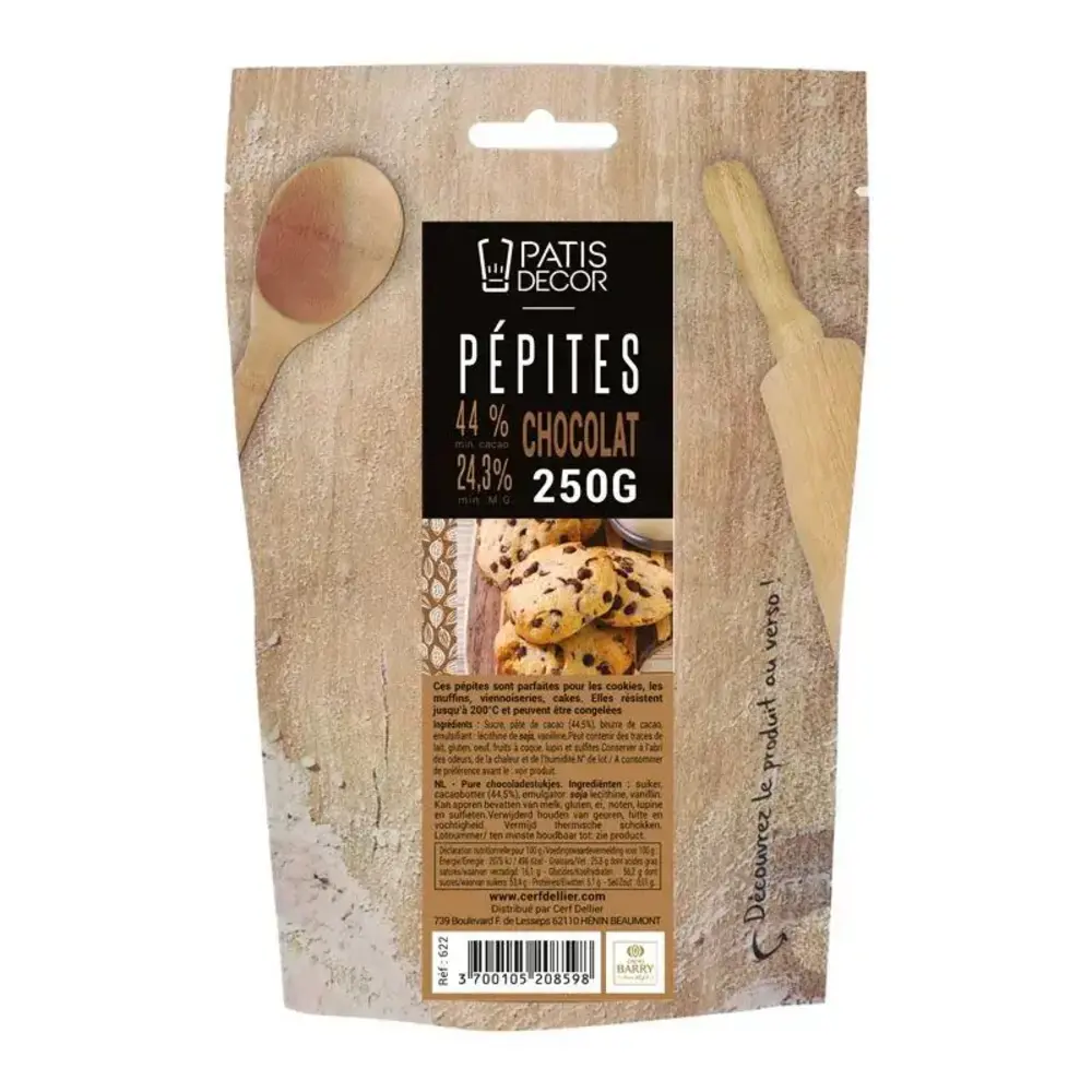Patis Decor Witte chocolade chips, 23% cacao, 250 g, ovenbestendig Patis Decor Witte chocolade chips, 23% cacao, 250 g, ovenbestendig