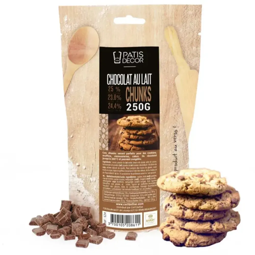Patis Decor Melk chocolade chunks van Barry Callebaut, 25% cacao, 250 g Patis Decor Melk chocolade chunks van Barry Callebaut, 25% cacao, 250 g