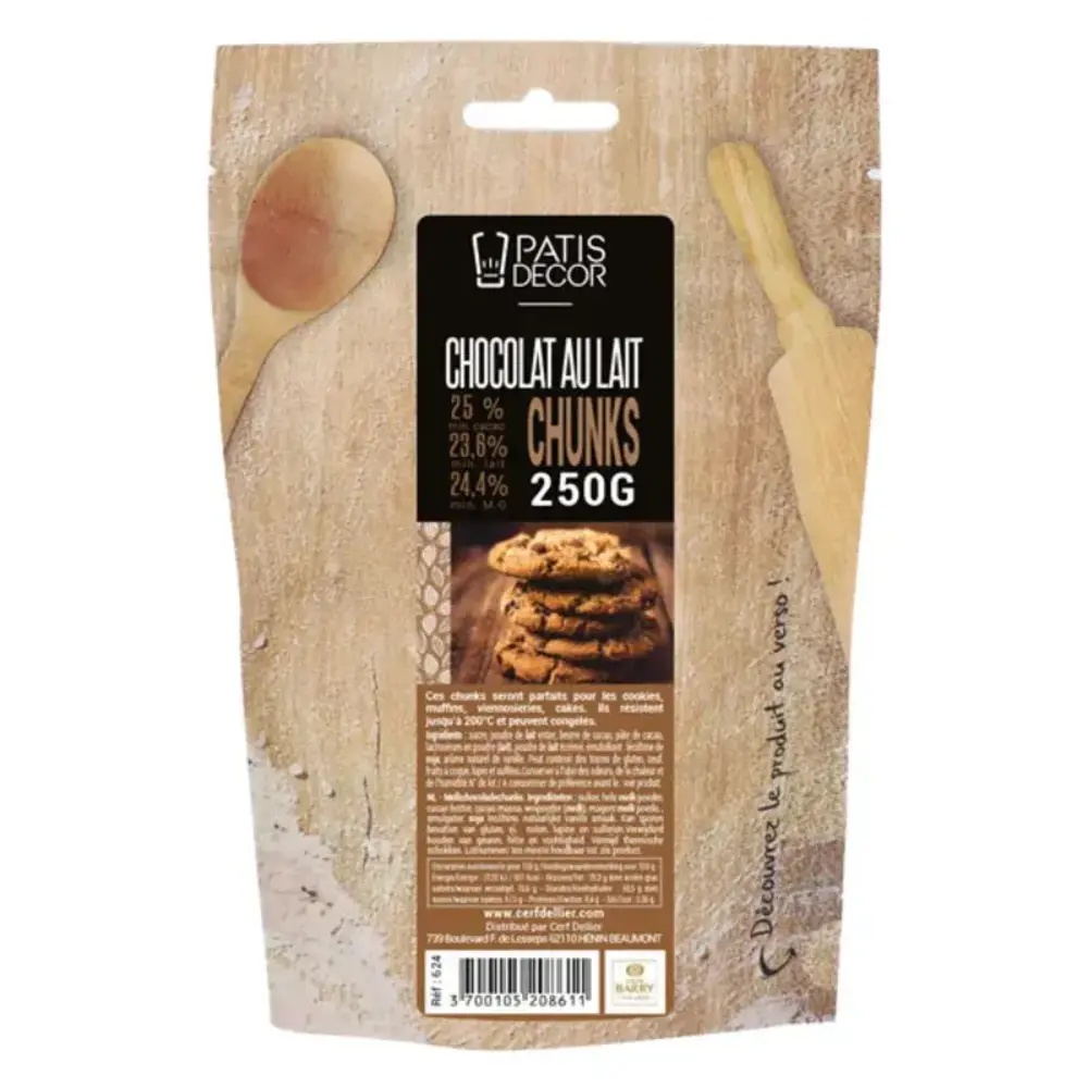 Patis Decor Milk chocolate chunks by Barry Callebaut, 25% cacao, 250 g Patis Decor Milk chocolate chunks by Barry Callebaut, 25% cacao, 250 g