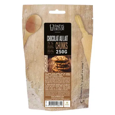 Patis Decor Melk chocolade chunks van Barry Callebaut, 25% cacao, 250 g Patis Decor Melk chocolade chunks van Barry Callebaut, 25% cacao, 250 g