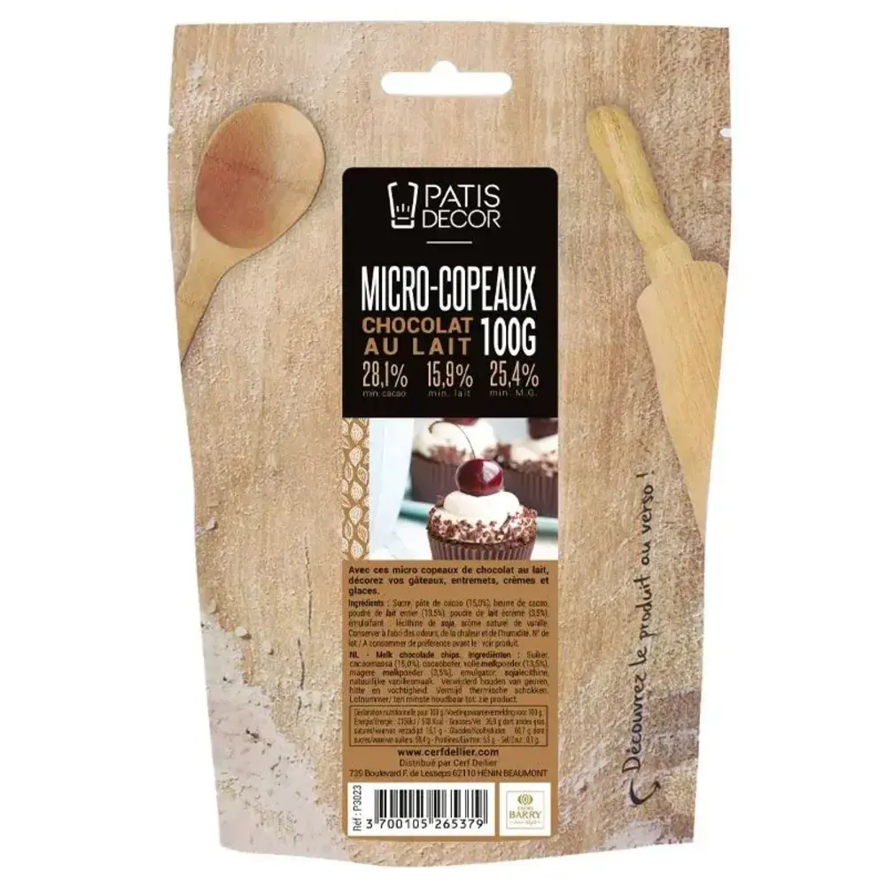 Patis Decor Melk chocolade micro-krullen van Barry Callebaut, 28,1% cacao, 100 g