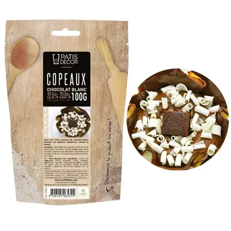 Patis Decor White chocolate micro shavings by Barry Callebaut, 22.5% cacao, 100 g Patis Decor White chocolate micro shavings by Barry Callebaut, 22.5% cacao, 100 g