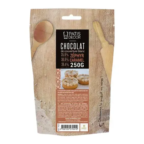 Patis Decor Witte couverture chocolade Zephyr Caramel 35% van Barry Callebaut, pistoles, 250 g