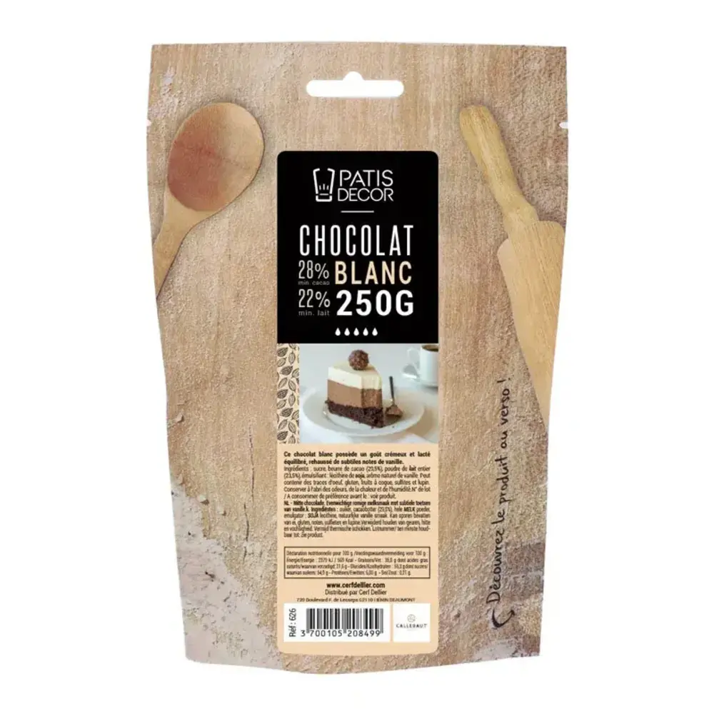 Patis Decor White couverture chocolate, 28% cacao, pistoles, 250 g Patis Decor White couverture chocolate, 28% cacao, pistoles, 250 g
