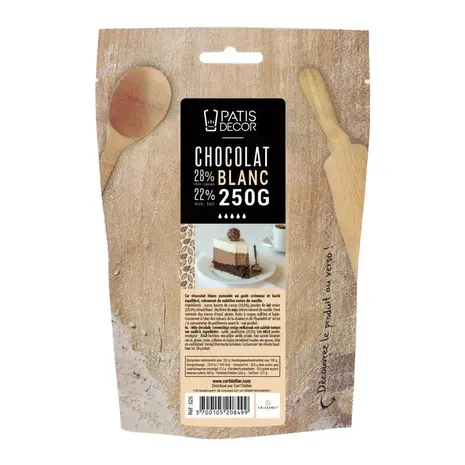 Patis Decor White couverture chocolate, 28% cacao, pistoles, 250 g Patis Decor White couverture chocolate, 28% cacao, pistoles, 250 g