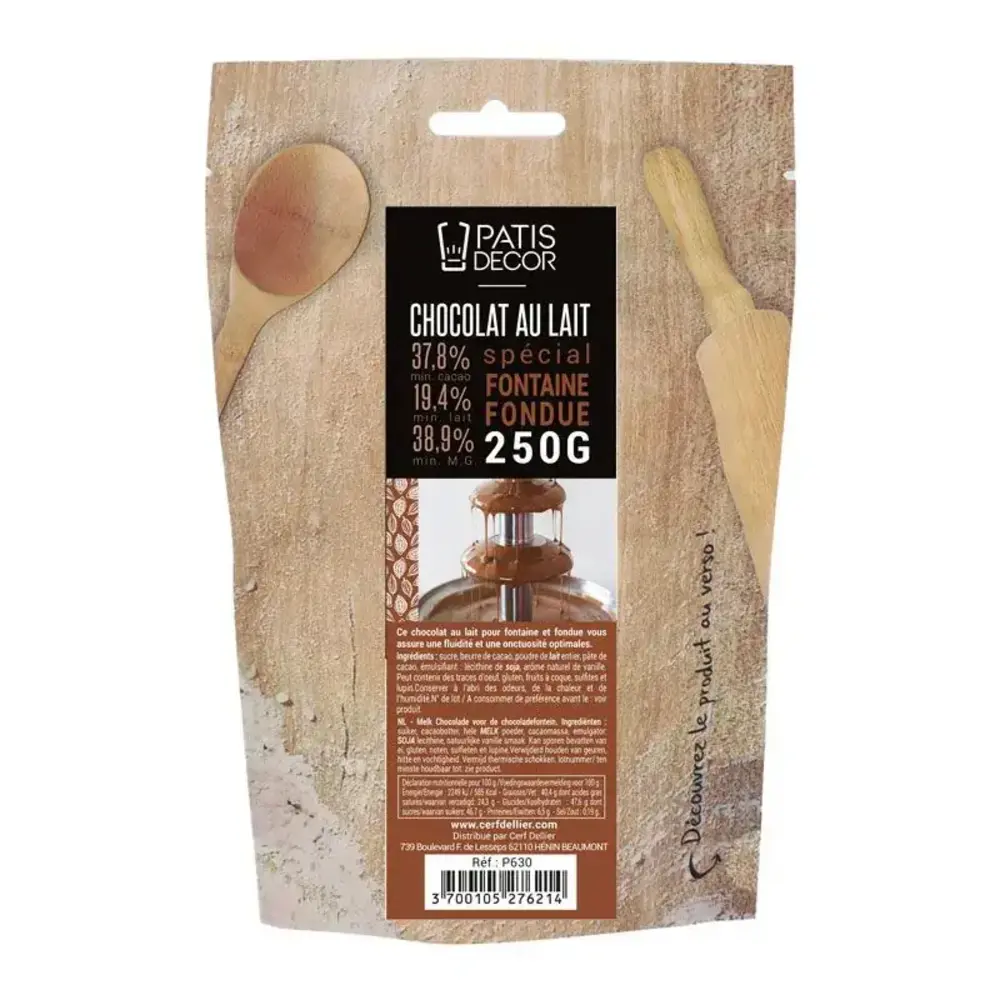Patis Decor Milk couverture chocolate for fondue and fountains, 37.8% cacao, 250 g Patis Decor Milk couverture chocolate for fondue and fountains, 37.8% cacao, 250 g