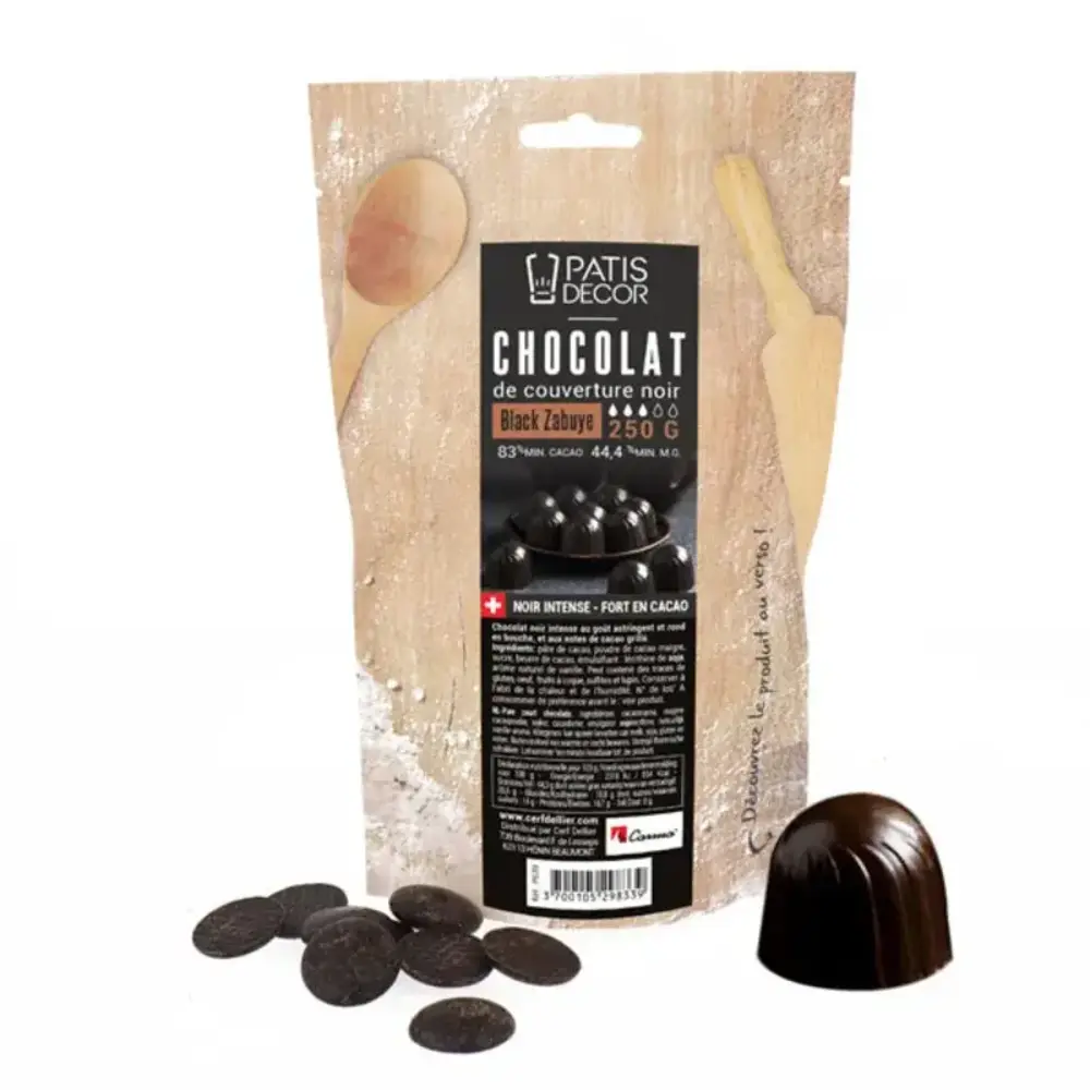 Patis Decor Dark couverture chocolate Black Zabuye 83% by Barry Callebaut, pistoles, 250 g Patis Decor Dark couverture chocolate Black Zabuye 83% by Barry Callebaut, pistoles, 250 g