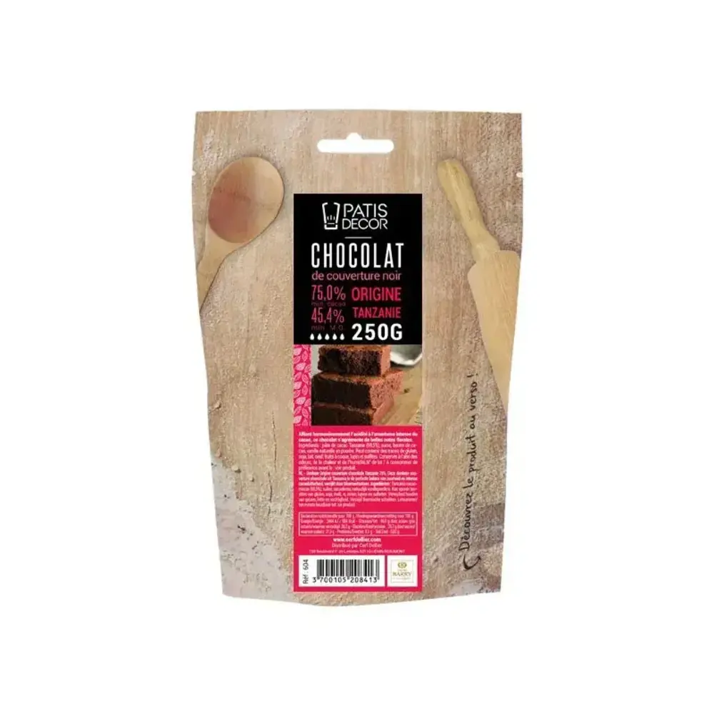 Patis Decor Dark couverture chocolate Tanzania 75% by Barry Callebaut, pistoles, 250 g