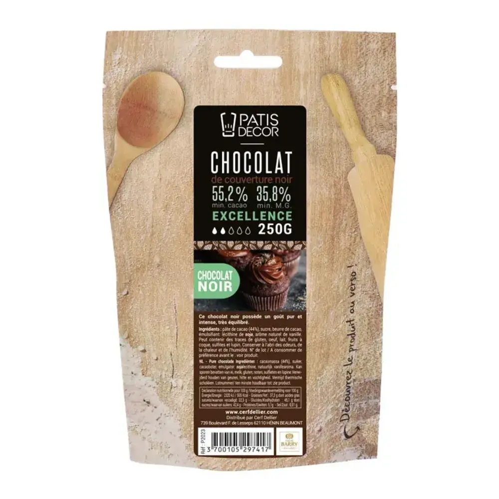 Patis Decor Puur couverture chocolade Excellence 55% van Barry Callebaut, pistoles, 250 g