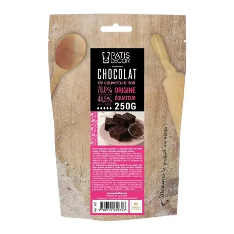 Patis Decor Puur couverture chocolade Ecuador 76% van Barry Callebaut, pistoles, 250 g Patis Decor Puur couverture chocolade Ecuador 76% van Barry Callebaut, pistoles, 250 g