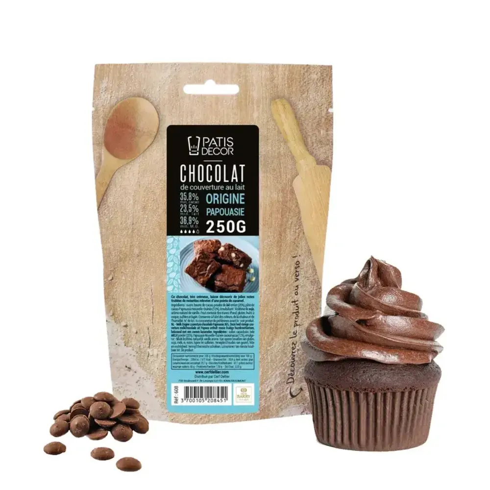 Patis Decor Milk couverture chocolate Papua 35.8% by Barry Callebaut, pistoles, 250 g