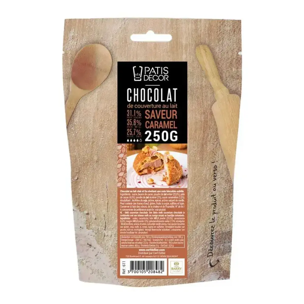 Patis Decor Caramel milk couverture chocolate 31% by Barry Callebaut, pistoles, 250 g