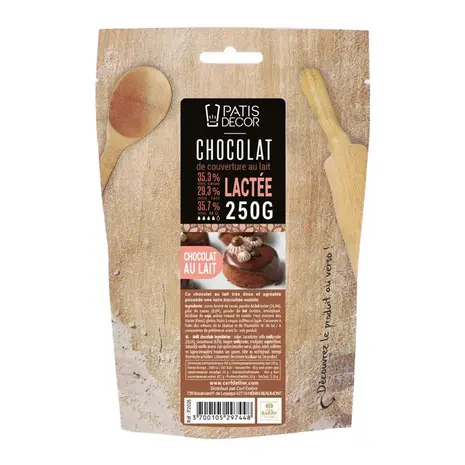 Patis Decor Melk couverture chocolade Lactee 35% van Barry Callebaut, pistoles, 250 g Patis Decor Melk couverture chocolade Lactee 35% van Barry Callebaut, pistoles, 250 g
