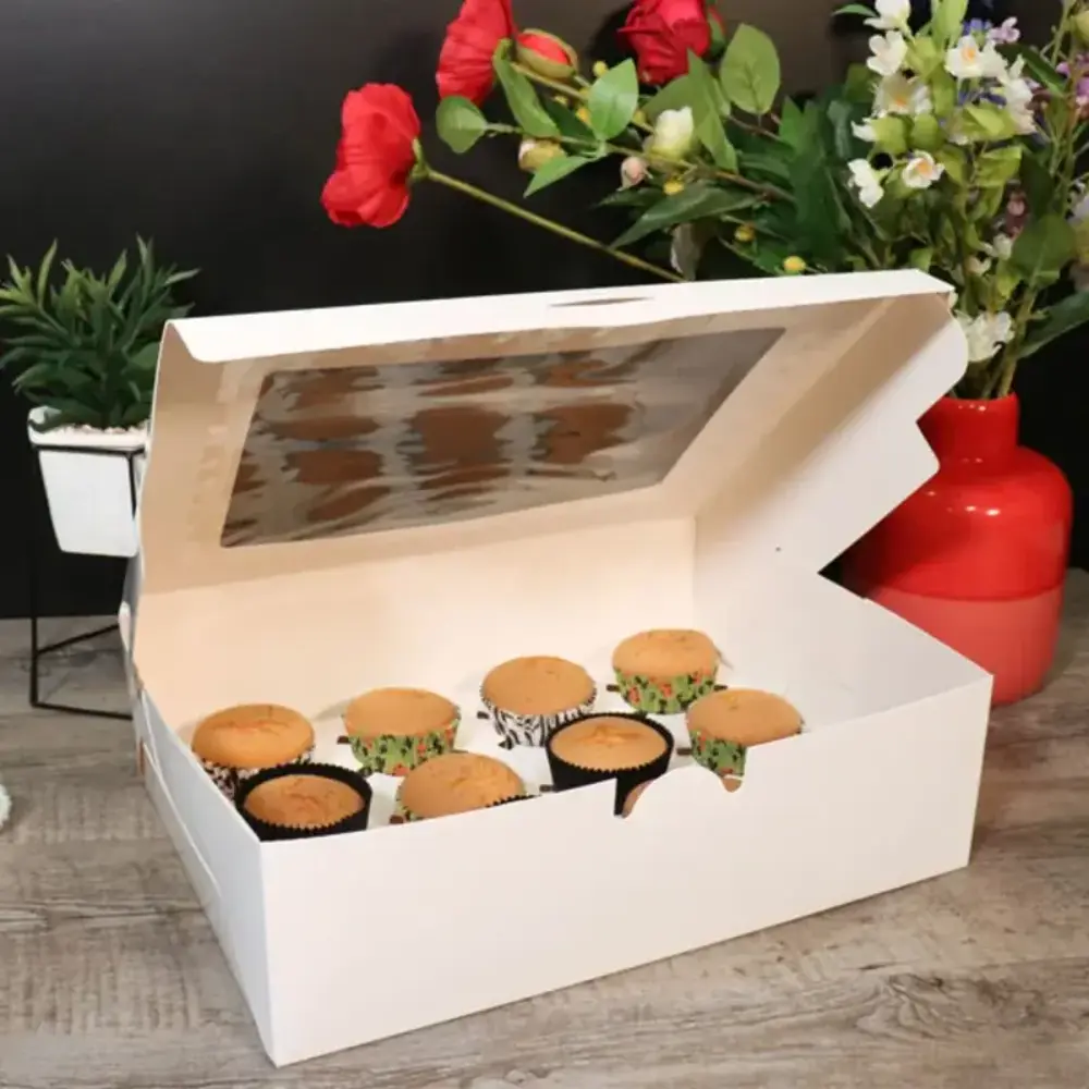 Patis Decor White cupcake box with window, 32.5x25x9 cm, holds 12 standard cupcakes Patis Decor White cupcake box with window, 32.5x25x9 cm, holds 12 standard cupcakes