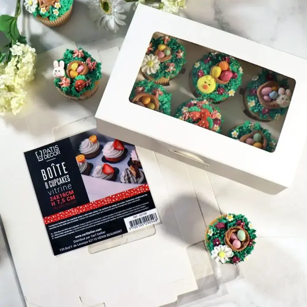 Patis Decor Witte cupcakebox met venster, 24x16x7,5 cm, voor 6 standaard cupcakes