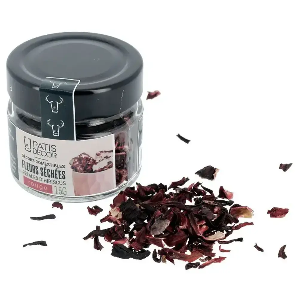 Patis Decor Gedroogde eetbare rode hibiscusbloemblaadjes voor taartdecoratie, 15 g Patis Decor Gedroogde eetbare rode hibiscusbloemblaadjes voor taartdecoratie, 15 g