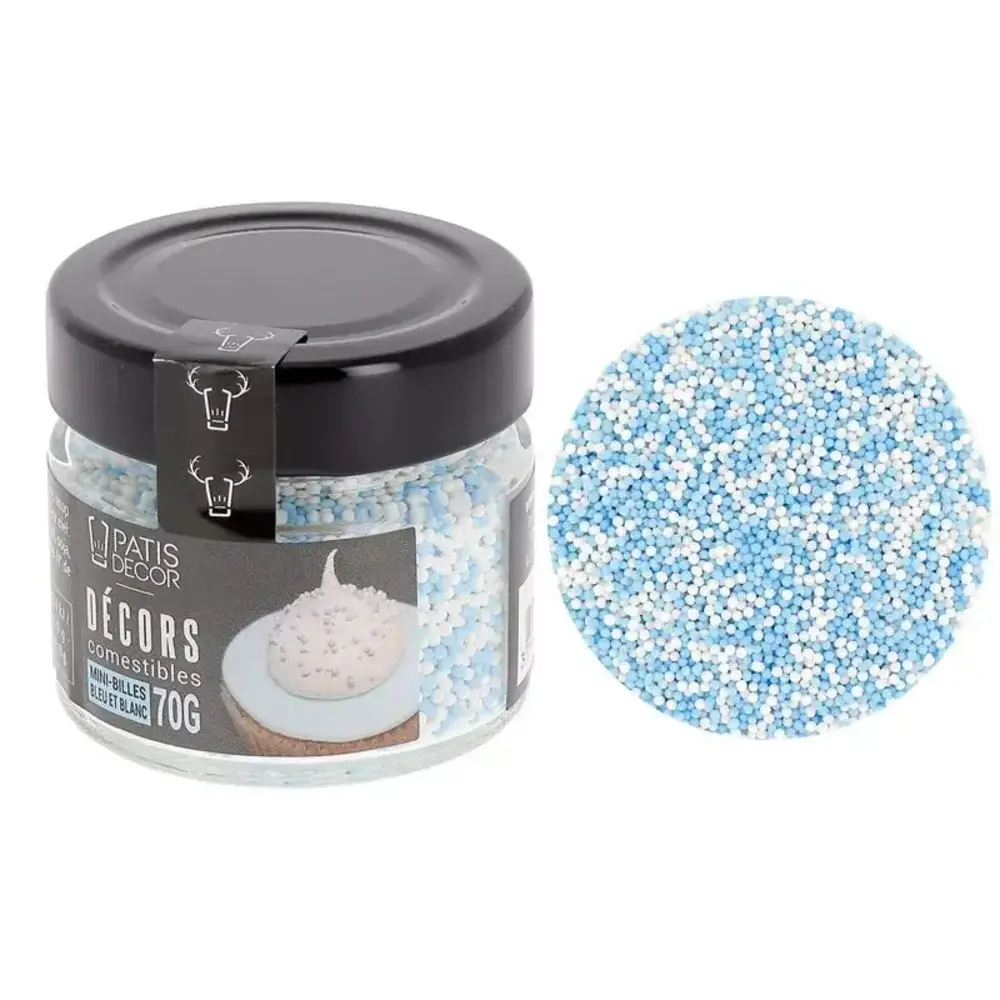 Patis Decor Blauw-witte eetbare mini suikerbolletjes, 90 g Patis Decor Blauw-witte eetbare mini suikerbolletjes, 90 g