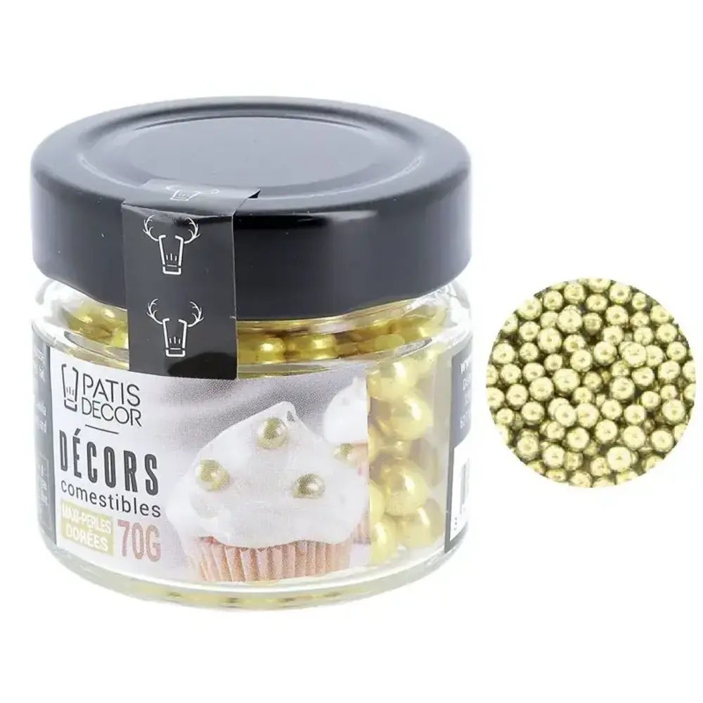 Patis Decor Gouden eetbare suikerparels Ø 8 mm, 70 g Patis Decor Gouden eetbare suikerparels Ø 8 mm, 70 g