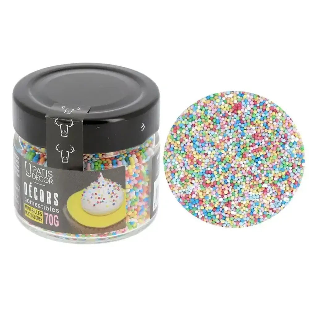 Patis Decor Multicolore eetbare mini suikerbolletjes, Ø 1 mm, 70 g Patis Decor Multicolore eetbare mini suikerbolletjes, Ø 1 mm, 70 g