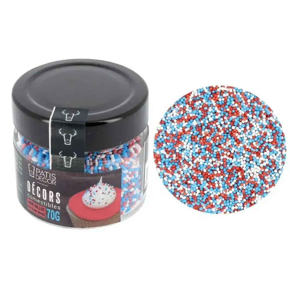 Patis Decor Blauw, wit en rood eetbare mini suikerbolletjes, 90 g