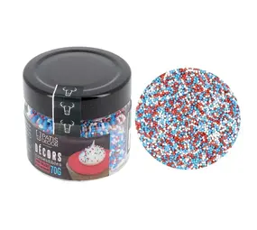 Patis Decor Blauw, wit en rood mini suikerbolletjes, eetbaar, 90 g