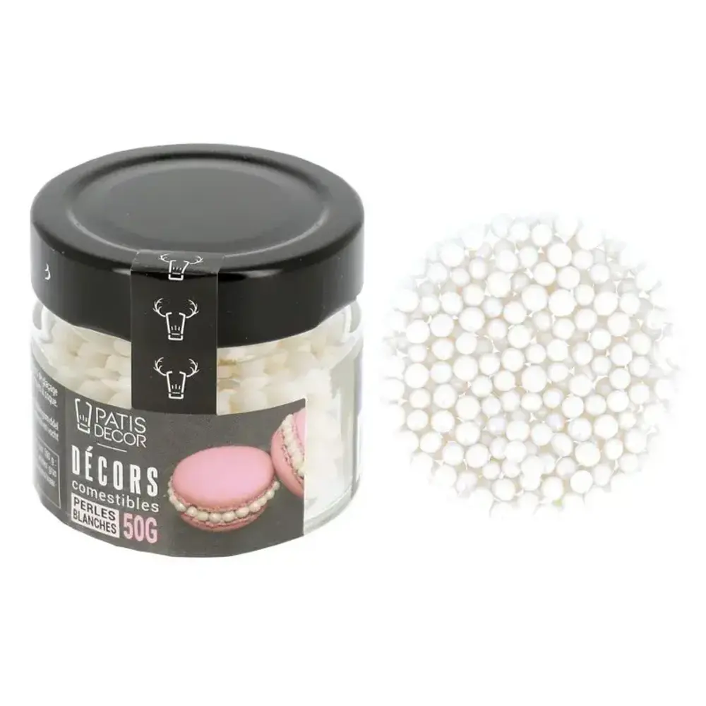 Patis Decor Witte parelmoer eetbare parelmoer suikerparels, 70 g Patis Decor Witte parelmoer eetbare parelmoer suikerparels, 70 g