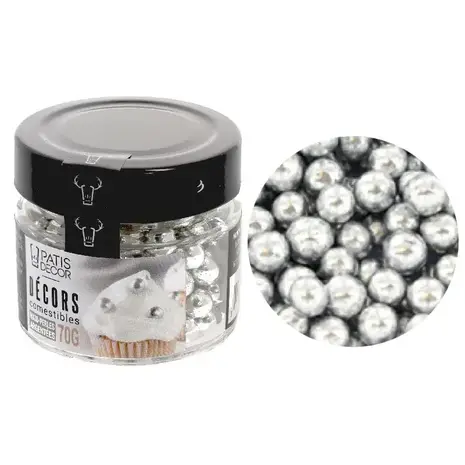 Patis Decor Silver edible sugar pearls Ø 8 mm, 70 g Patis Decor Silver edible sugar pearls Ø 8 mm, 70 g
