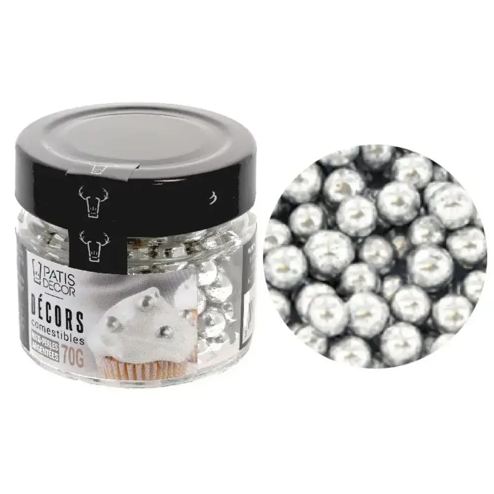 Patis Decor Silver edible sugar pearls Ø 8 mm, 70 g Patis Decor Silver edible sugar pearls Ø 8 mm, 70 g