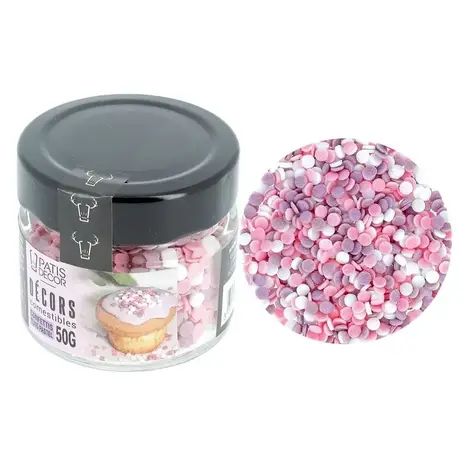 Patis Decor Pastel sugar confetti decorations, blue, pink, and white, 70 g