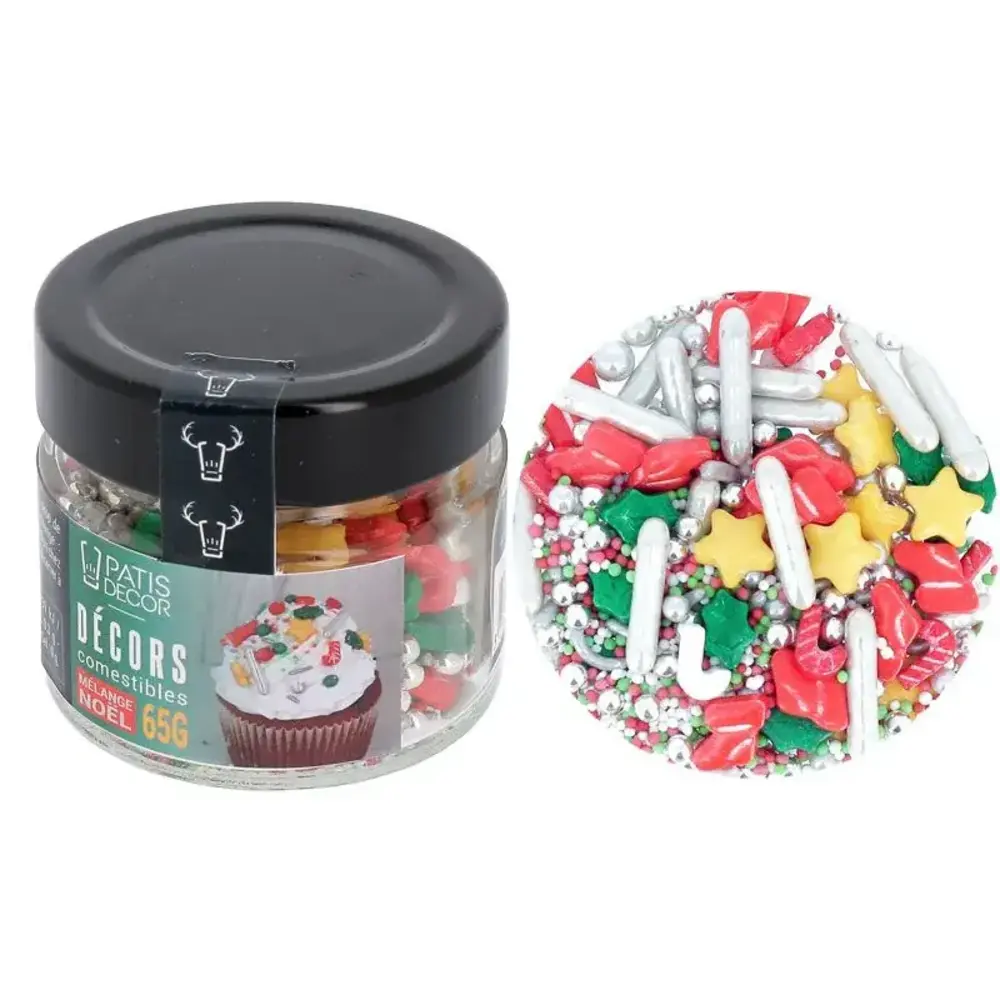 Patis Decor Eetbare decoratiemix kerst, assorti feestelijke strooidecoratie, 65 g Patis Decor Eetbare decoratiemix kerst, assorti feestelijke strooidecoratie, 65 g